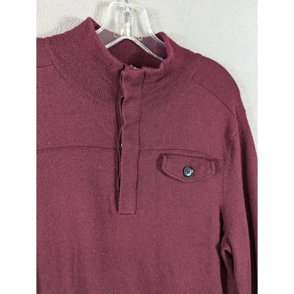 Banana Republic Sweater Men's L Merino Wool 1/4 Zip Button Preppy Stretch Maroon